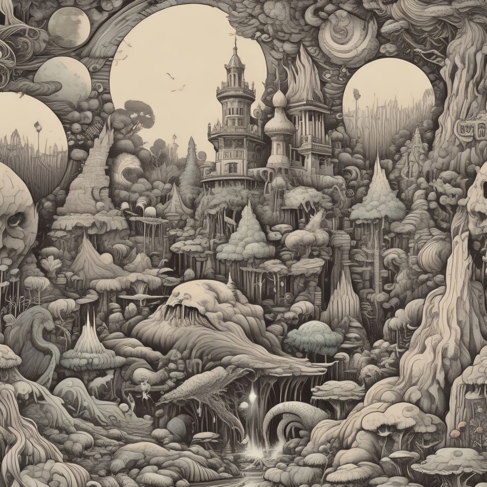 Enchanted Realm Art Print in Black and Gray